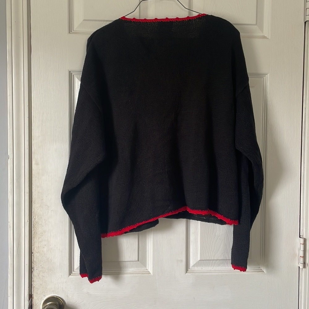 Vintage Nutcracker black button up ugly Christmas sweater cardigan snowman sz L - Picture 2 of 16